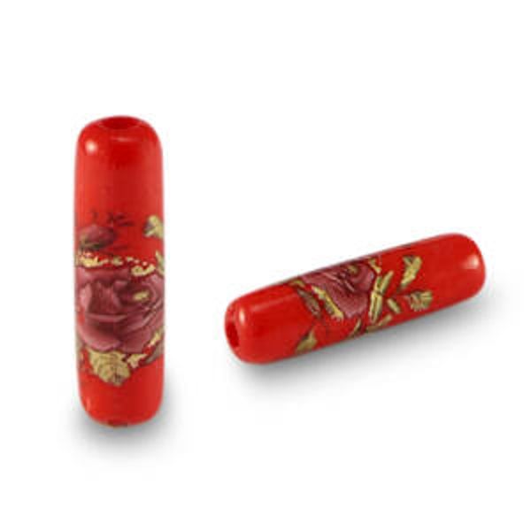 Glas kralen tube flower red