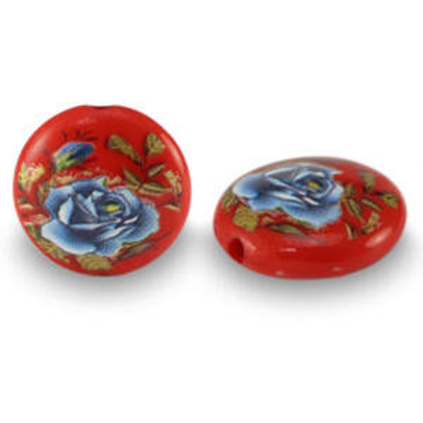 Glas kralen flower red blue