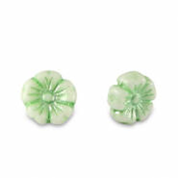 Tsjechische kralen flower paled green metallic white 7mm