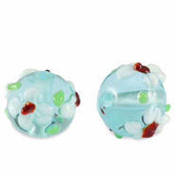 Glas kralen flower aquamarine blue-white