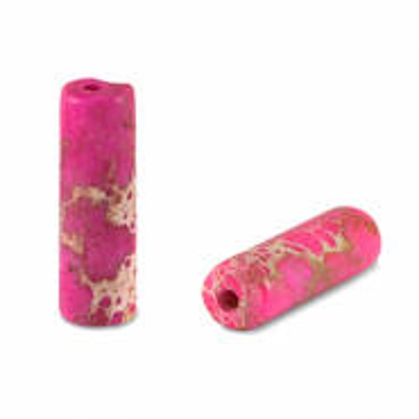 Natuursteen kralen tubes 13x4mm fushia