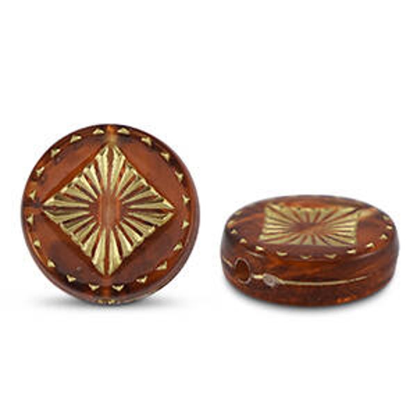 Acryl kralen round with square Orange Brown-gold