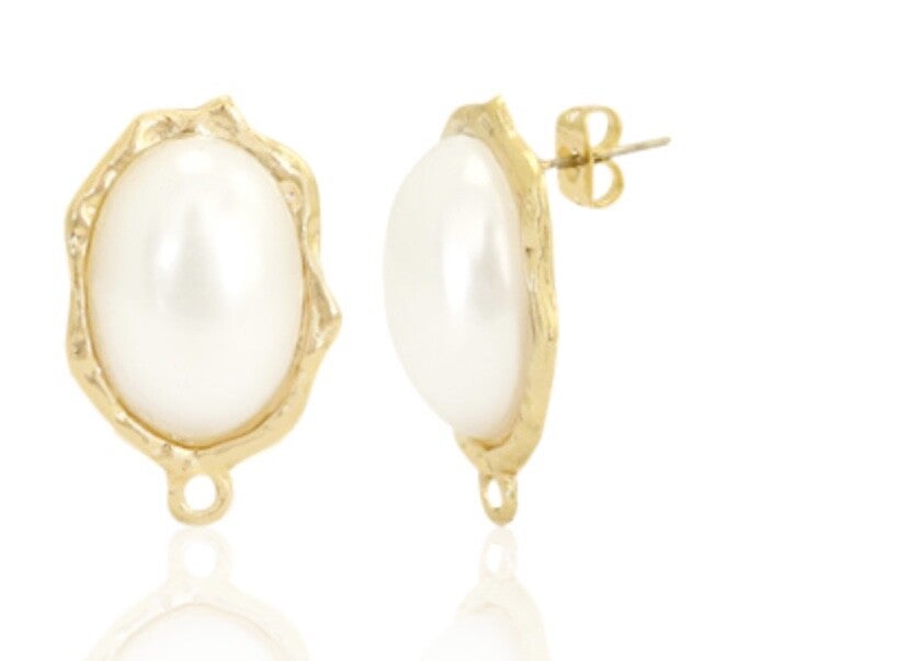 Metaal onderdelen DQ oorstekers oval pearl met oogje Goud (nikkelvrij)