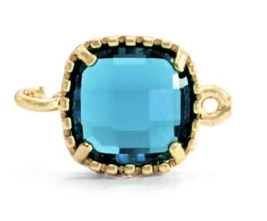 Crystal glas tussenstuk square aquamarine blue - gold