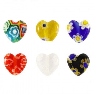 Millefiori glaskralen heart flower multicolour