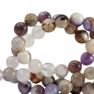Natuursteen kralen 6mm kwarts multicolour beige brown -  purple
