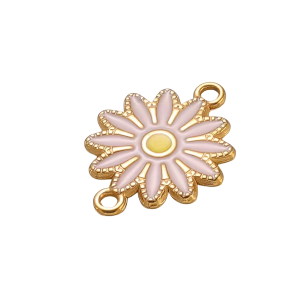 Stainless steel tussenstuk - Madelief bloem roze