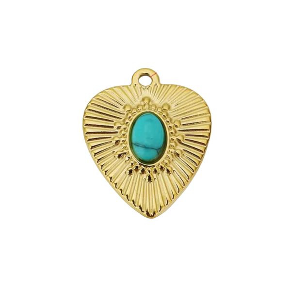Stainless steel bedel - hart turquoise