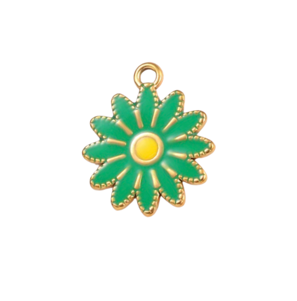 Stainless steel bedel - Madelief bloem groen