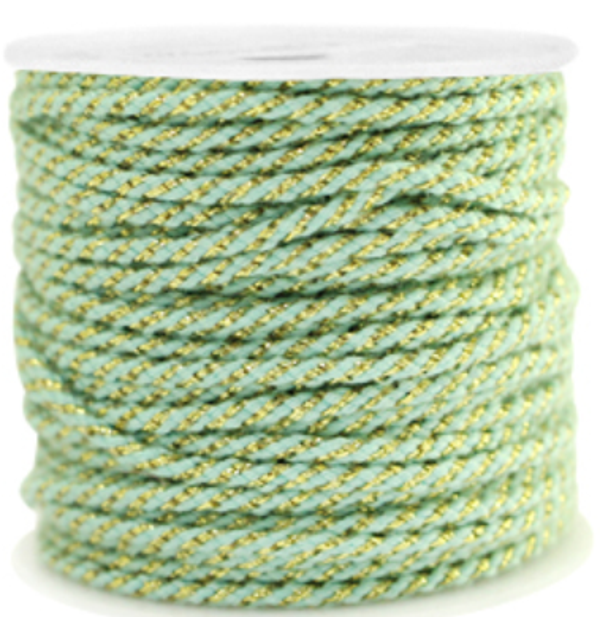 gevlochten macramé draad 1,5 mm gold- soft mint green