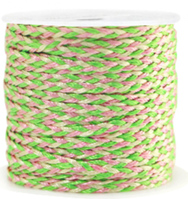 gevlochten macramé draad 2mm green-pink