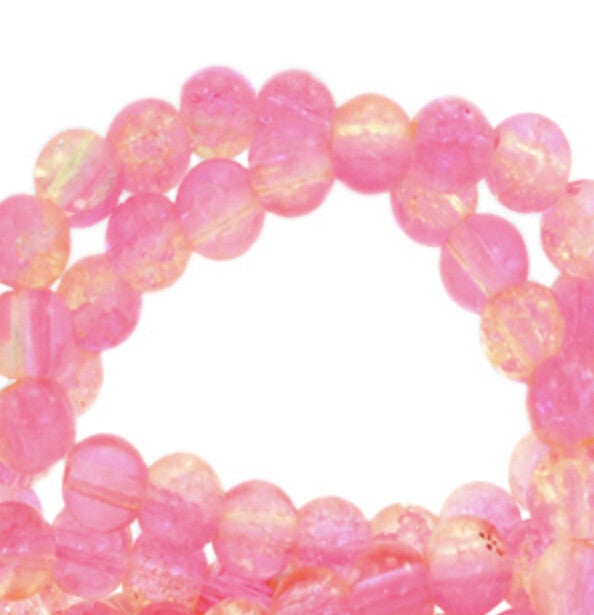 Glaskralen 4 mm crackle Azalea light pink