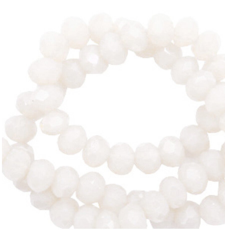 Facet kralen 8x6mm soft white - pearl shine coating