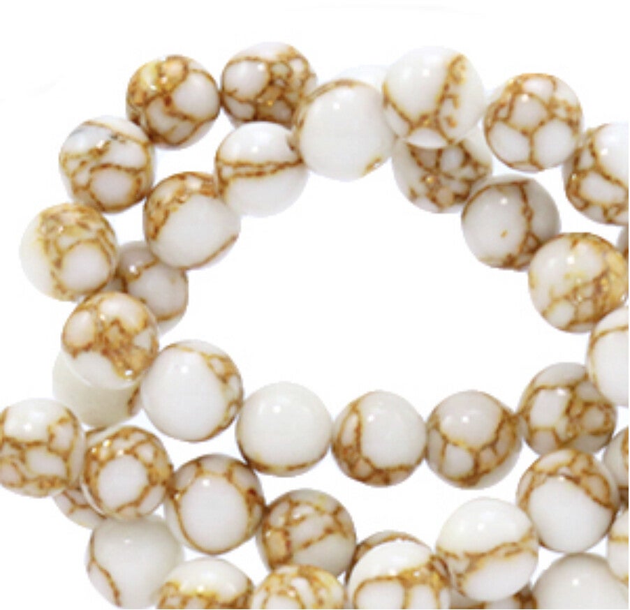 6mm natuursteen kralen Jade white - Gold