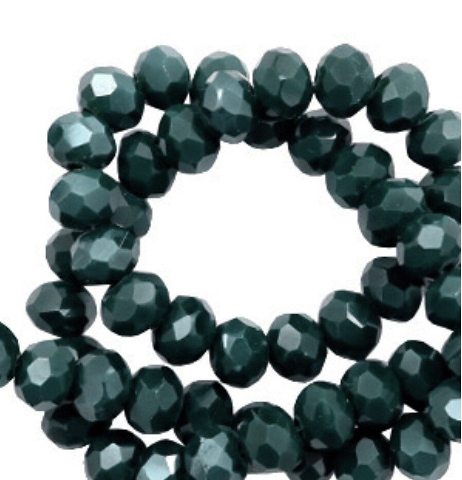 Facet kralen 8x6mm Deep green pearl shine coating