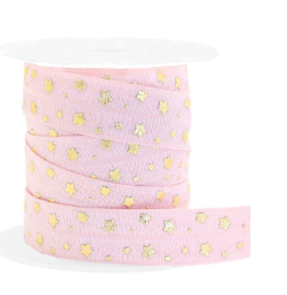 Elastisch Ibiza lint pattern light pink-gold.