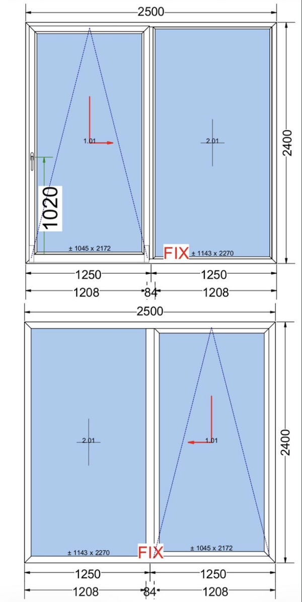 Kunststof schuifpui 2500 × 2400 mm – HR++ glas – wit – nieuw