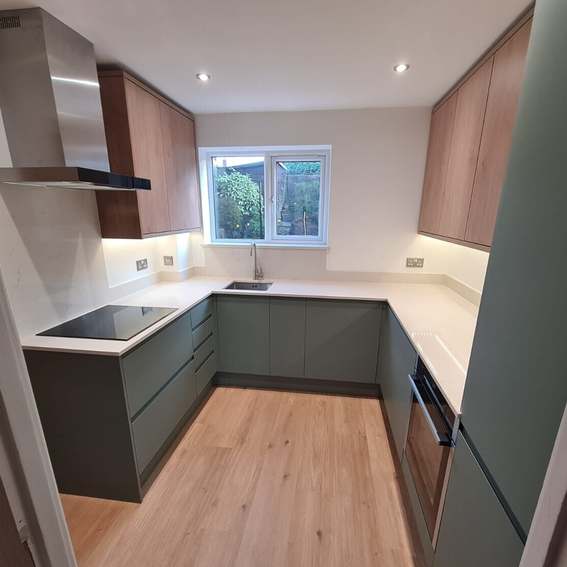 Sage green and oak kitchen doors in welwyn