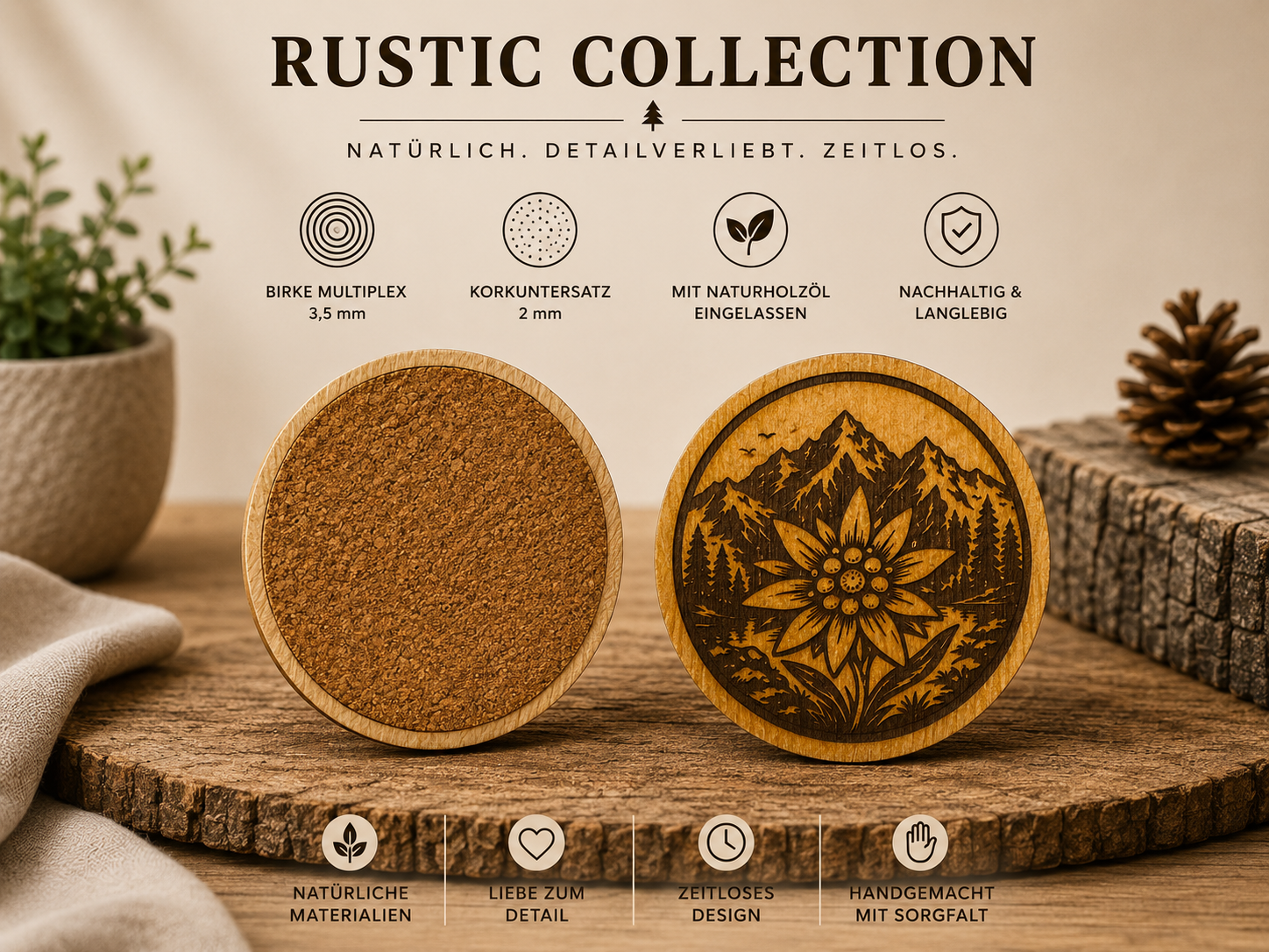 Rustic Collection – Edelweiss (Exklusive Holzprodukte mit 3D-Druck & Lasergravur)
