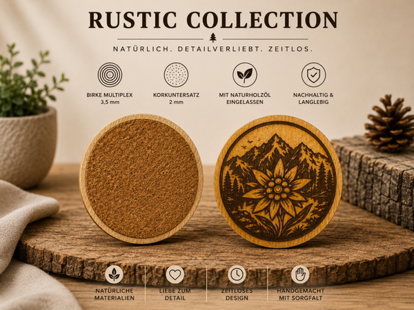 Rustic Collection – Edelweiss (Exklusive Holzprodukte mit 3D-Druck & Lasergravur)