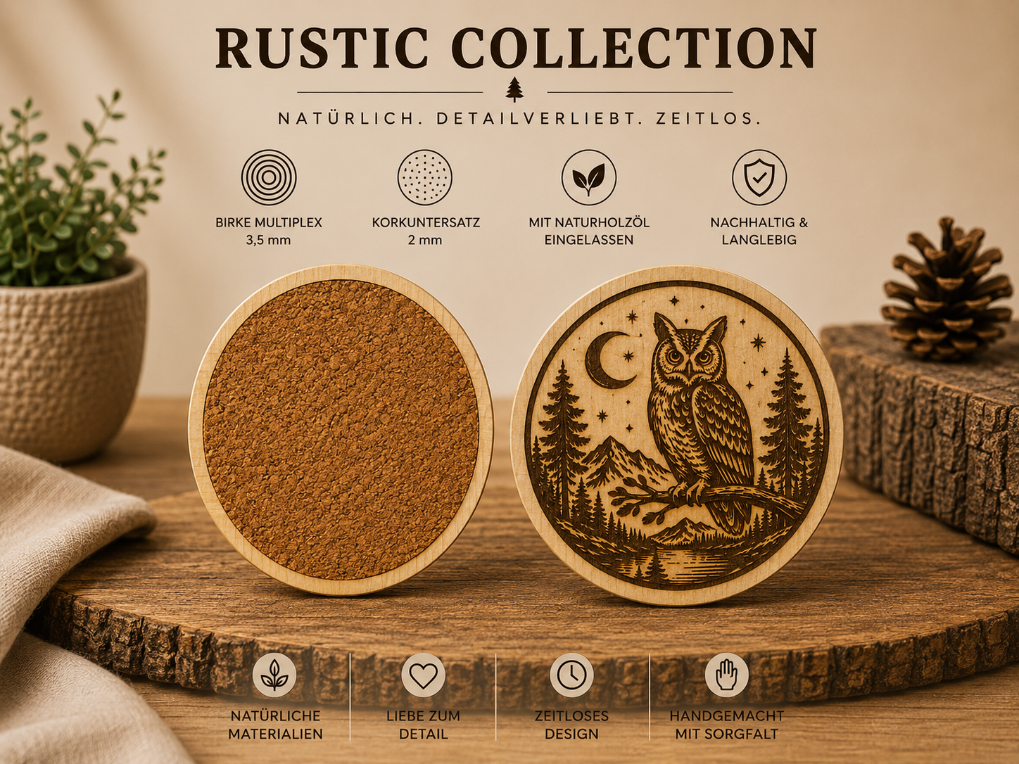 Rustic Collection – Eule (Exklusive Holzprodukte mit 3D-Druck & Lasergravur)
