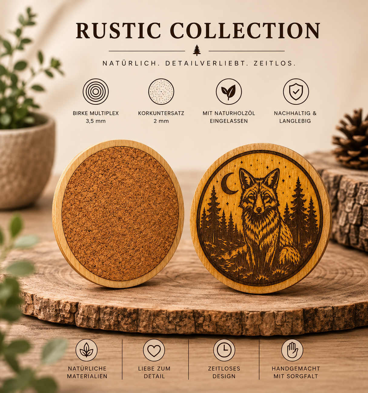 Rustic Collection – Fuchs (Exklusive Holzprodukte mit 3D-Druck & Lasergravur)