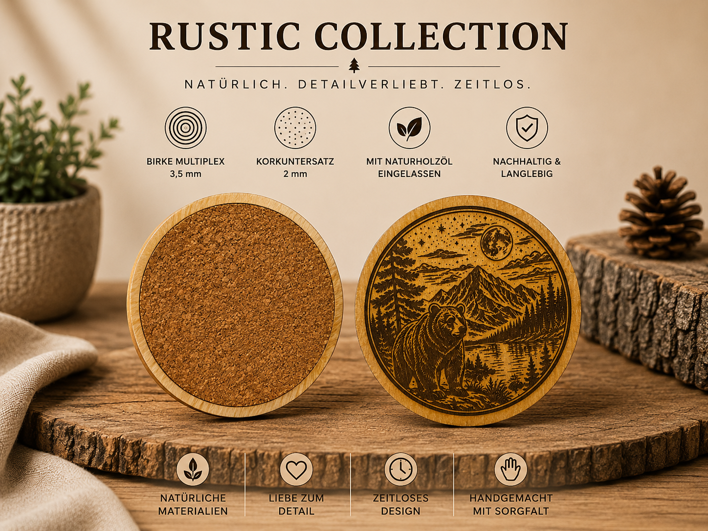 Rustic Collection – Grizzlybär (Exklusive Holzprodukte mit 3D-Druck & Lasergravur)