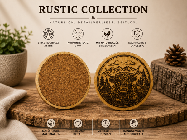 Rustic Collection – Hochlandrind (Exklusive Holzprodukte mit 3D-Druck & Lasergravur)