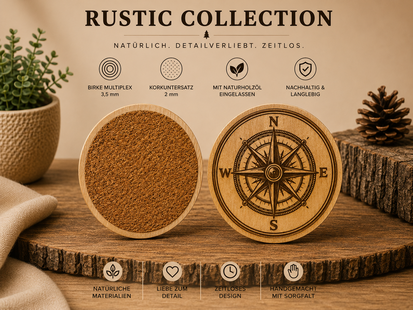 Rustic Collection – Kompass (Exklusive Holzprodukte mit 3D-Druck & Lasergravur)