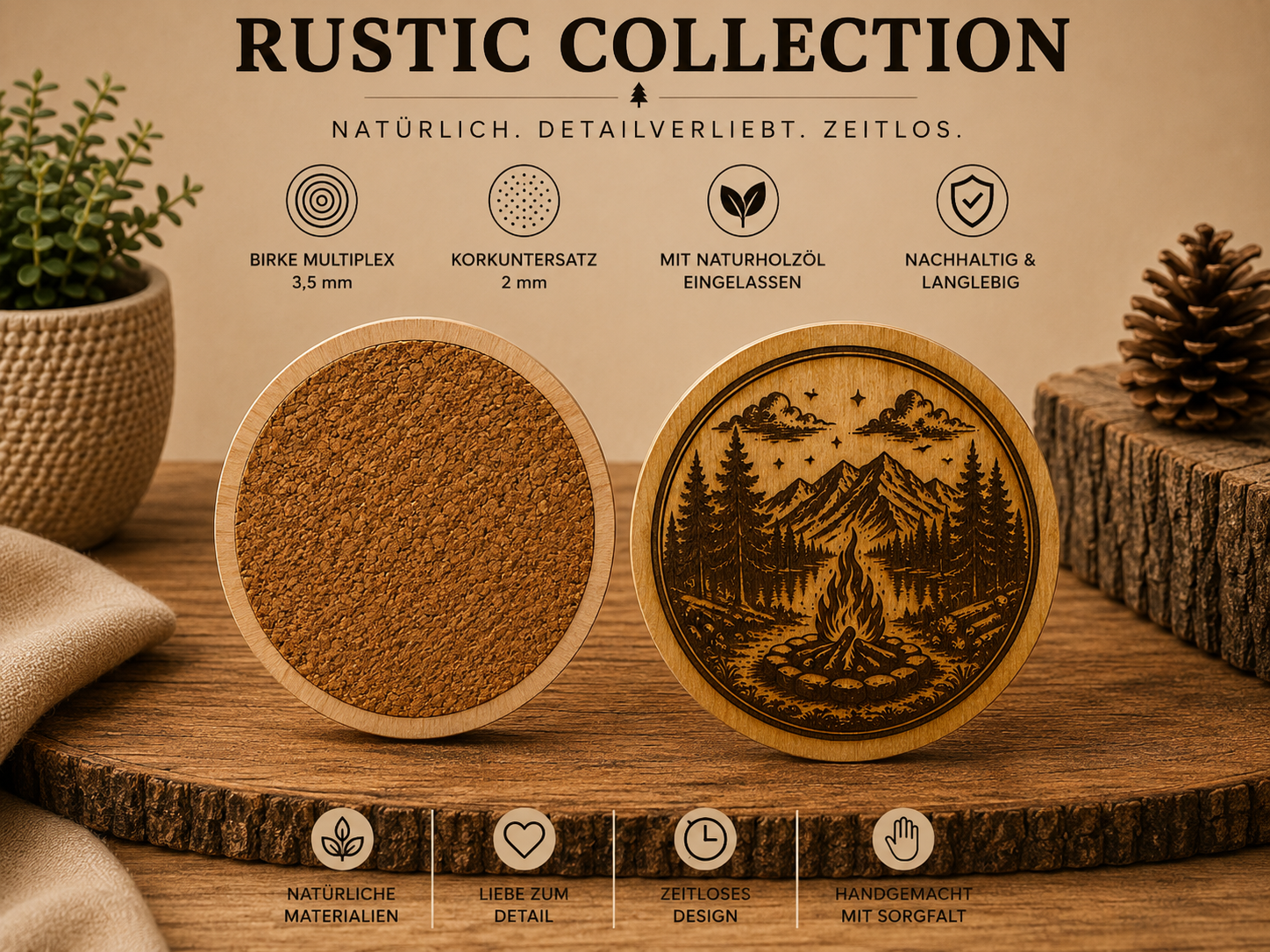 Rustic Collection – Lagerfeuer (Exklusive Holzprodukte mit 3D-Druck & Lasergravur)