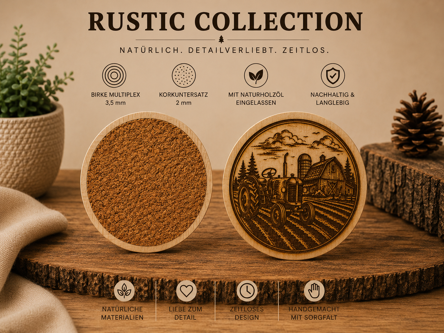 Rustic Collection – Traktor Oldtimer (Exklusive Holzprodukte mit 3D-Druck & Lasergravur)