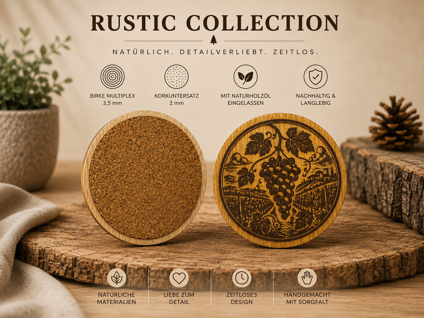 Rustic Collection – Weinrebe (Exklusive Holzprodukte mit 3D-Druck & Lasergravur)