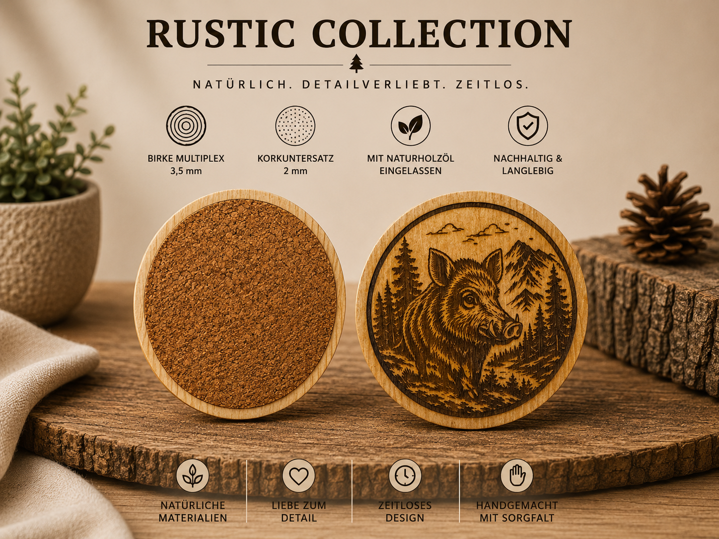 Rustic Collection – Wildschwein (Exklusive Holzprodukte mit 3D-Druck & Lasergravur)