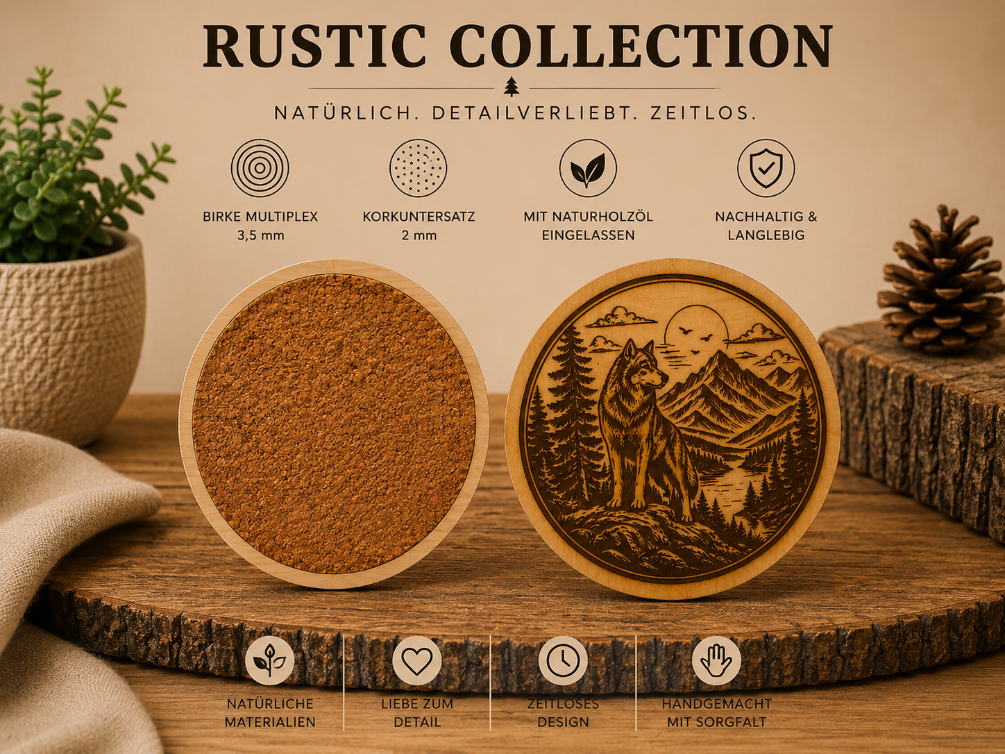 Rustic Collection – Wolf (Exklusive Holzprodukte mit 3D-Druck & Lasergravur)