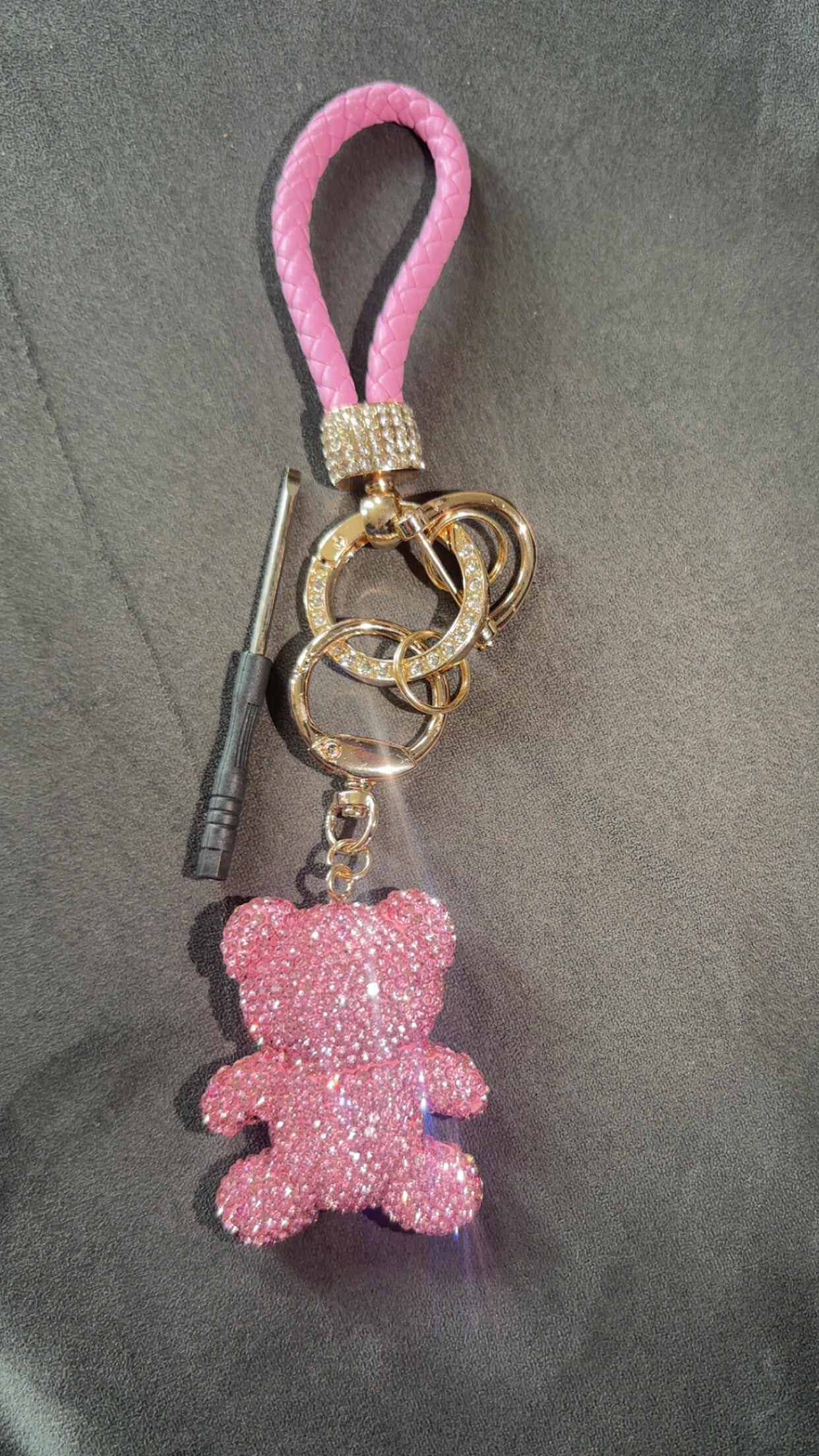 Luxe sleutelhanger roze beertje