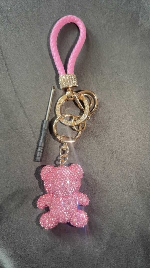 Luxe sleutelhanger roze beertje
