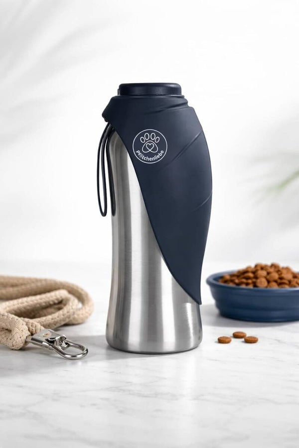 Hundetrinkflasche für unterwegs, 800ml Edelstahl Trinkflasche Hund, Tragbare Haustier Wasserflasche, Hunde Wasserspender Reise Zubehör für Wandern und Campen (Blau)