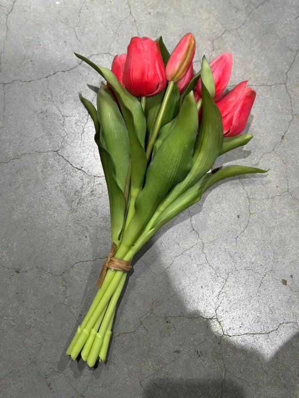 Kunst Tulpenbosje cherise - 30cm, 7 stelen