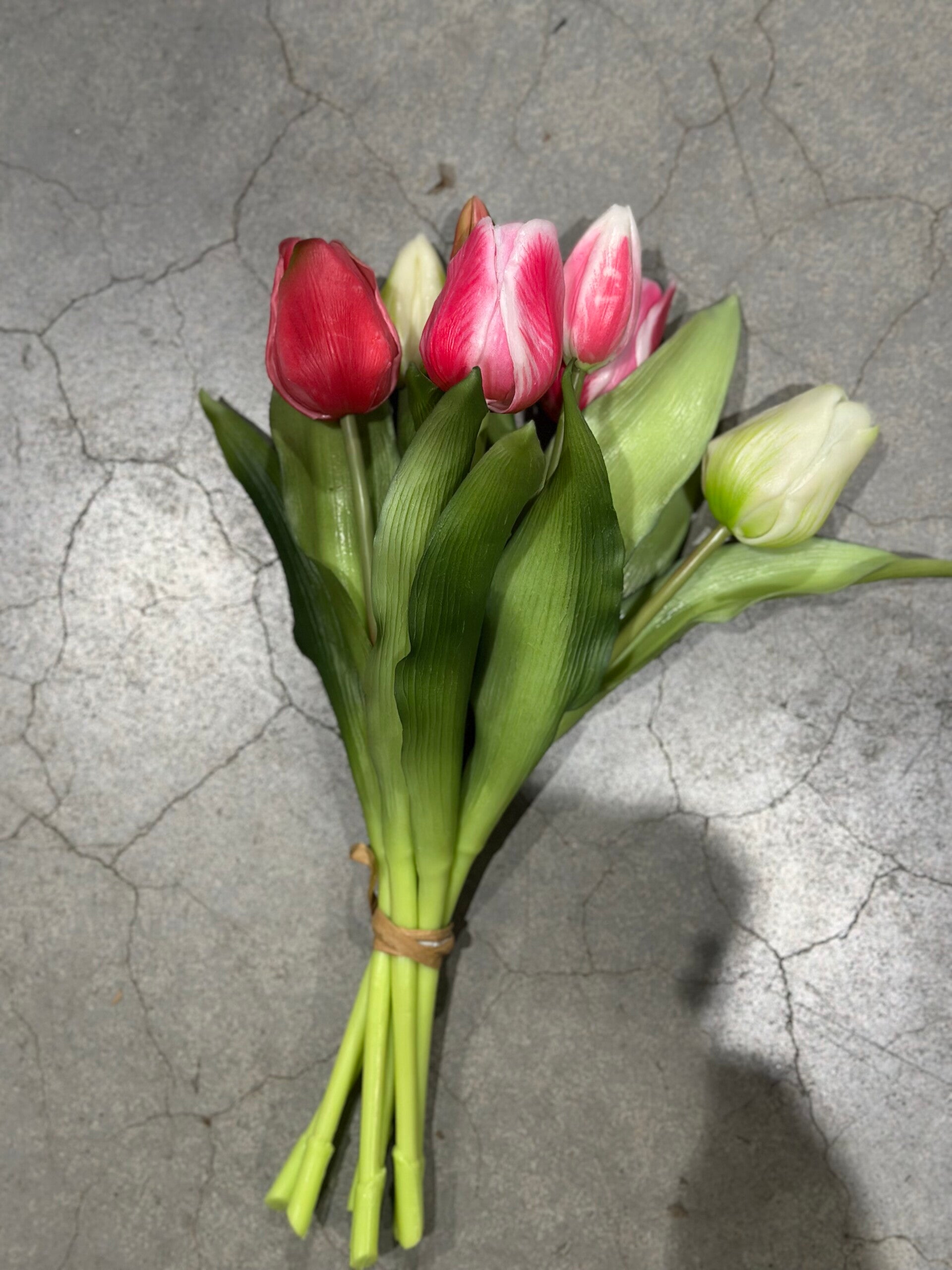 Tulpenbosje mix donker roze/licht roze/ wit - 30cm, 7 stelen