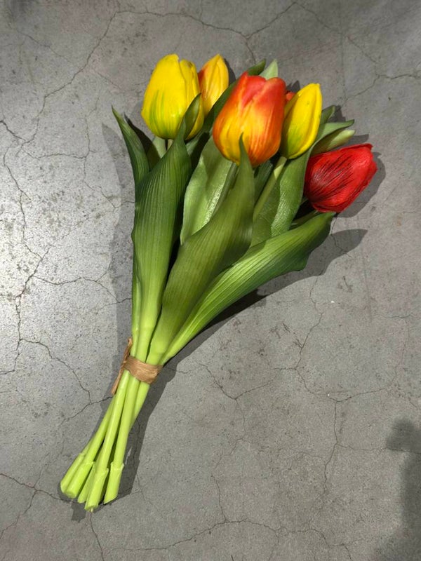 Tulpenbosje mix oranje/geel - 30cm, 7 stelen