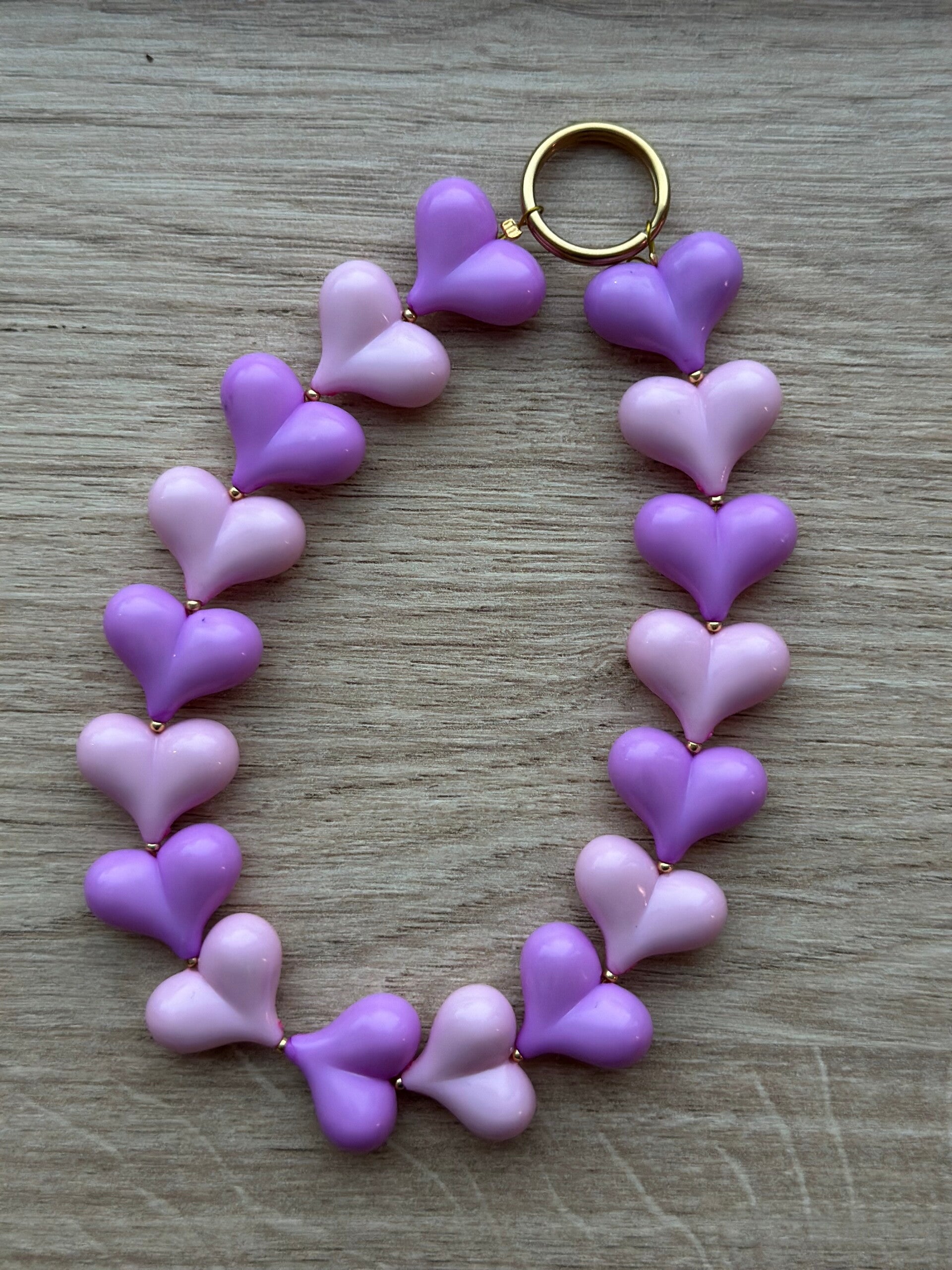 Telefoonkoord Hartjes lila/roze