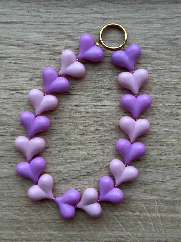 Telefoonkoord Hartjes lila/roze