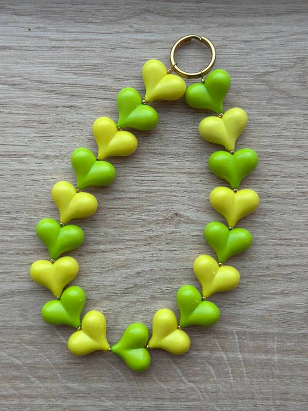 Telefoonkoord Hartjes groen/geel