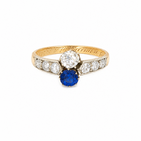 Unique Toi et Moi Diamond and Saphire Ring