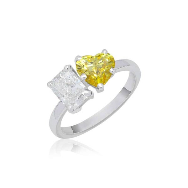 Radiant Cut and Yellow Heartshape Ring