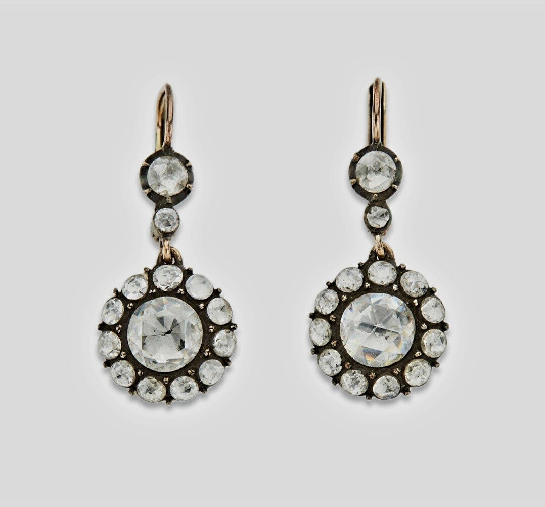 Antique Rose-Cut Diamond Pendant Earrings
