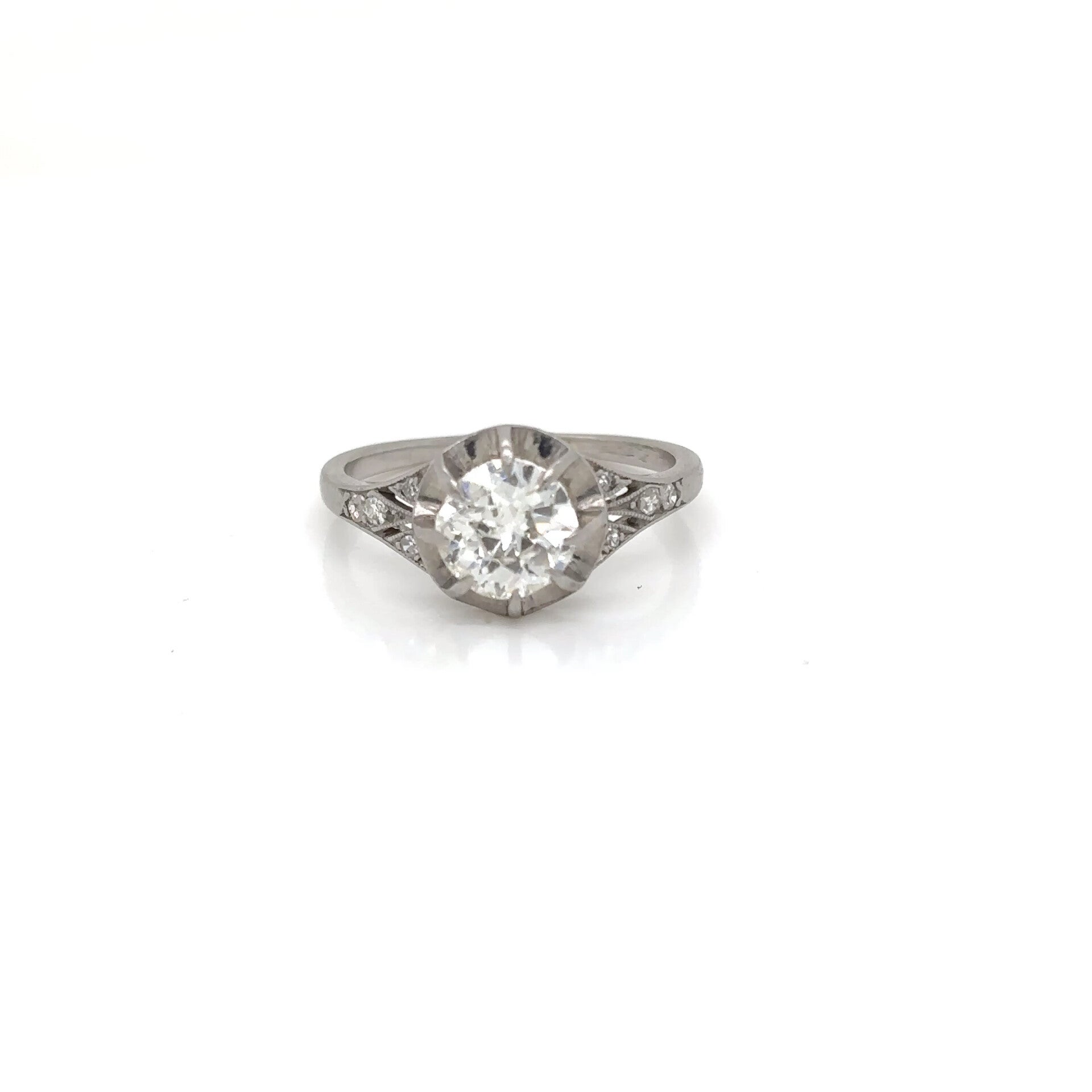 French Platinum Diamond Solitaire Ring