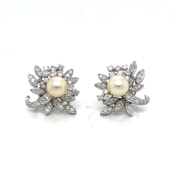 Pearl and Diamond Clip Earrings, circa 1950–1960