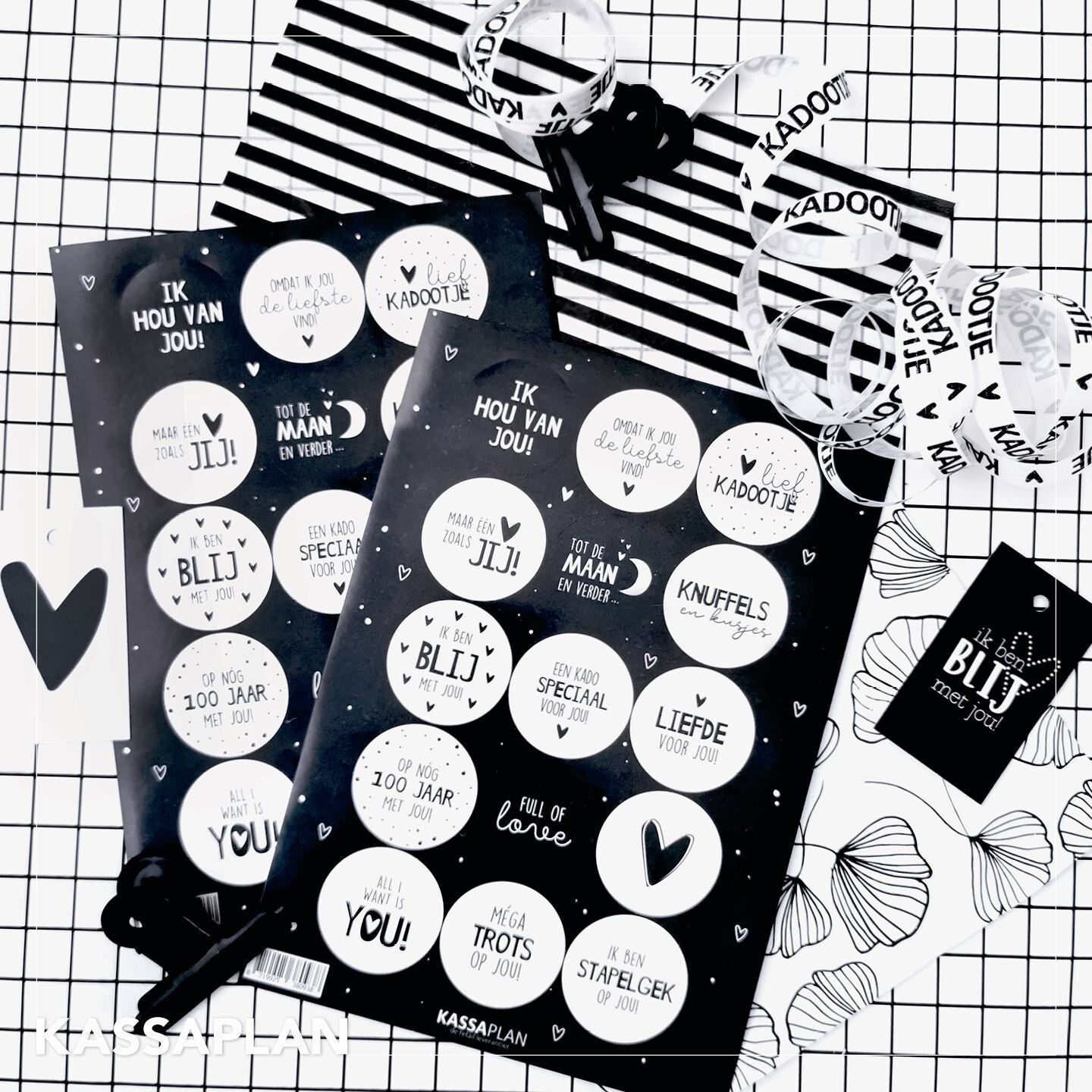 Stickervel zwart/wit