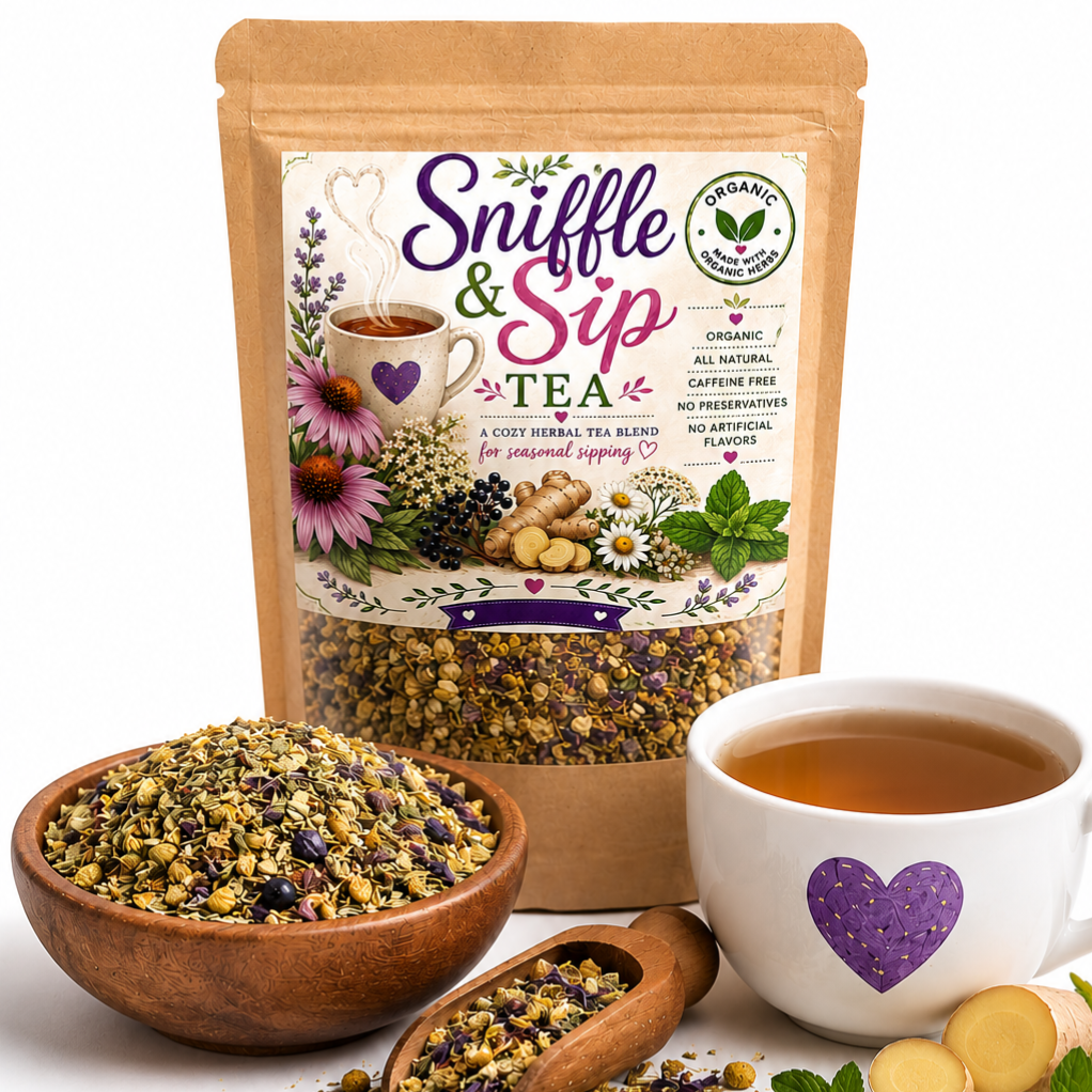 Sniffle & Sip Herbal Tea | Organic Caffeine-Free Herbal Blend | Comfort & Wellness Tea | Handcrafted Loose Leaf Tea | Blessed Roots Farm